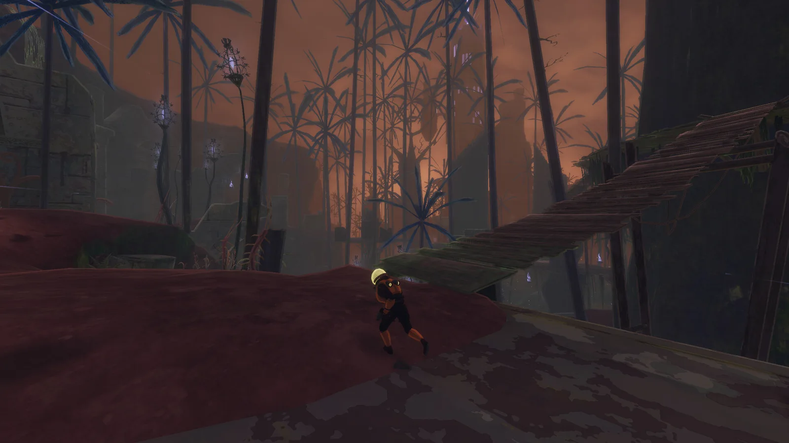 Hallowed Concepts environment with paths through a dense grove